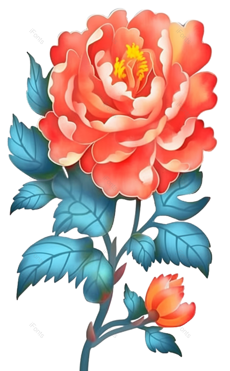 叶子图片,清新元素,红色的花PNG,牡丹免抠素材